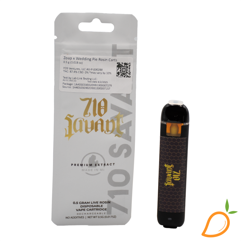 Photograph of product: 0.5g Zoap x Wedding Pie Live Rosin Disposable Vape 710 Savant