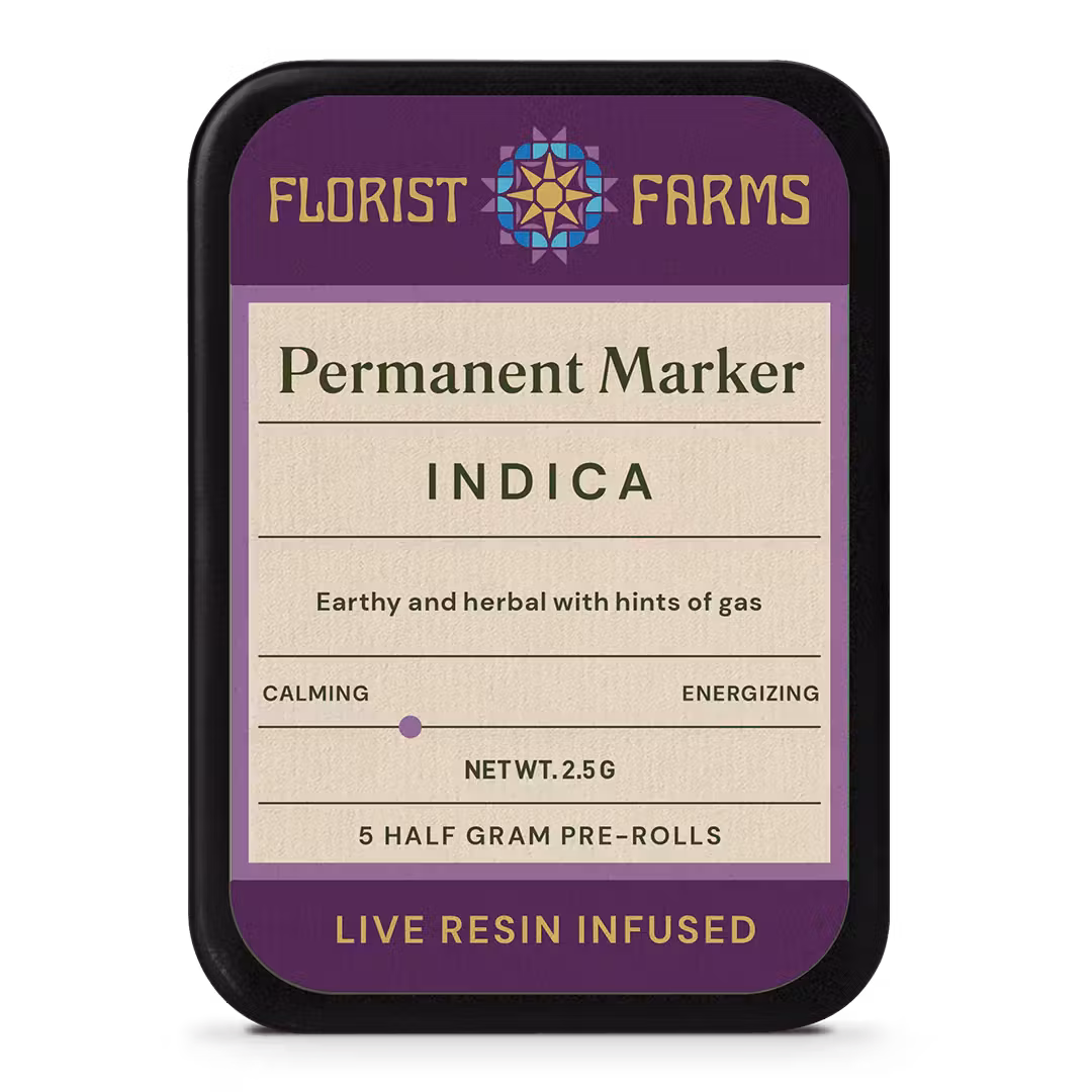 Photograph of product: Florist Farms - Permanent Marker (I) - 47% - Live Resin Infused Preroll 5pk