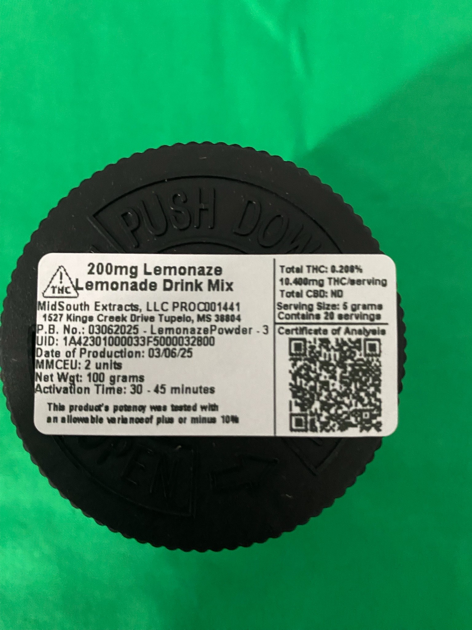 Photograph of product: MidSouth Extracts- Lemonaze 200mg Water Soluble Powder