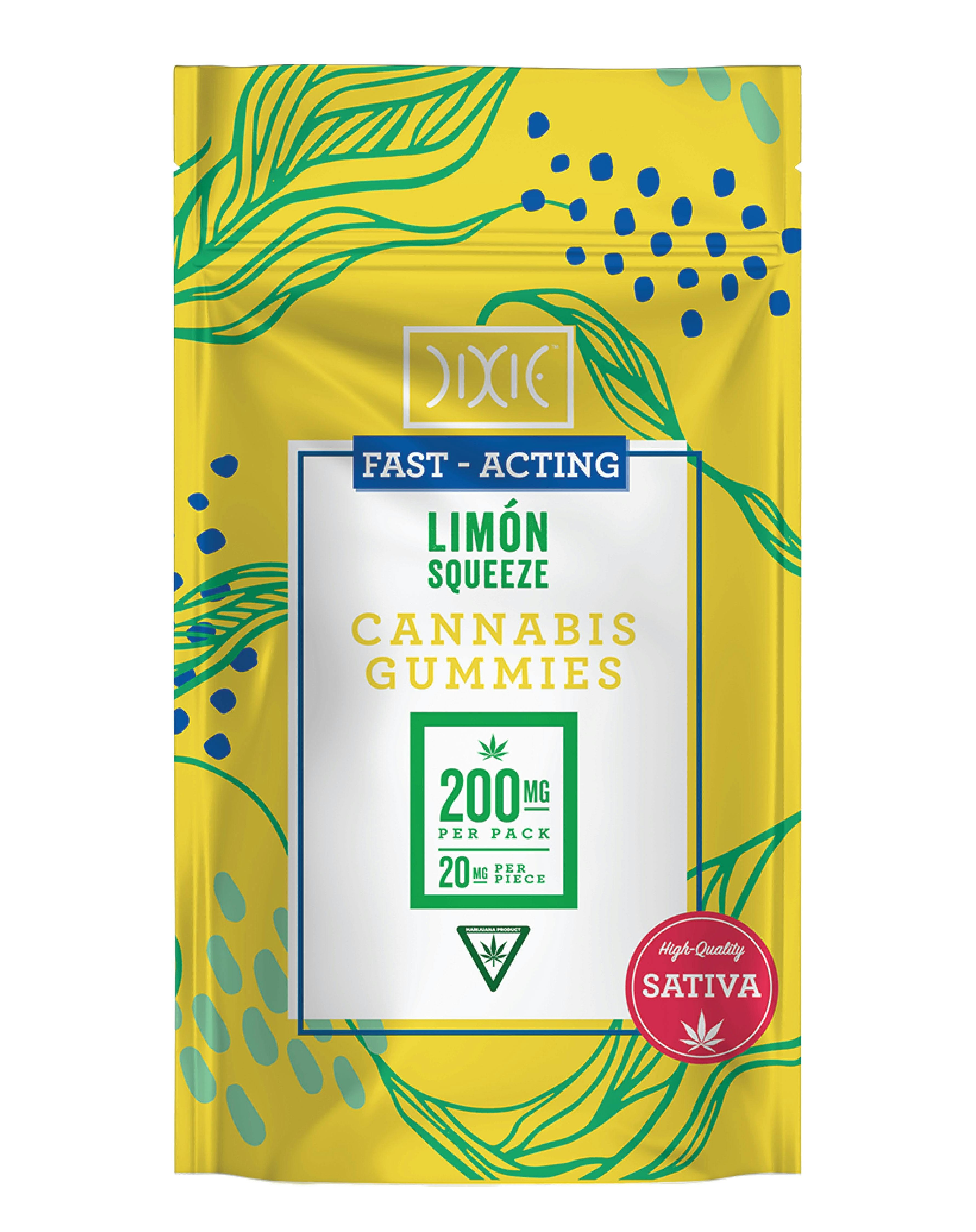 Photograph of product: Dixie Limon Squeeze Fast-Acting Gummies 200mg Rec