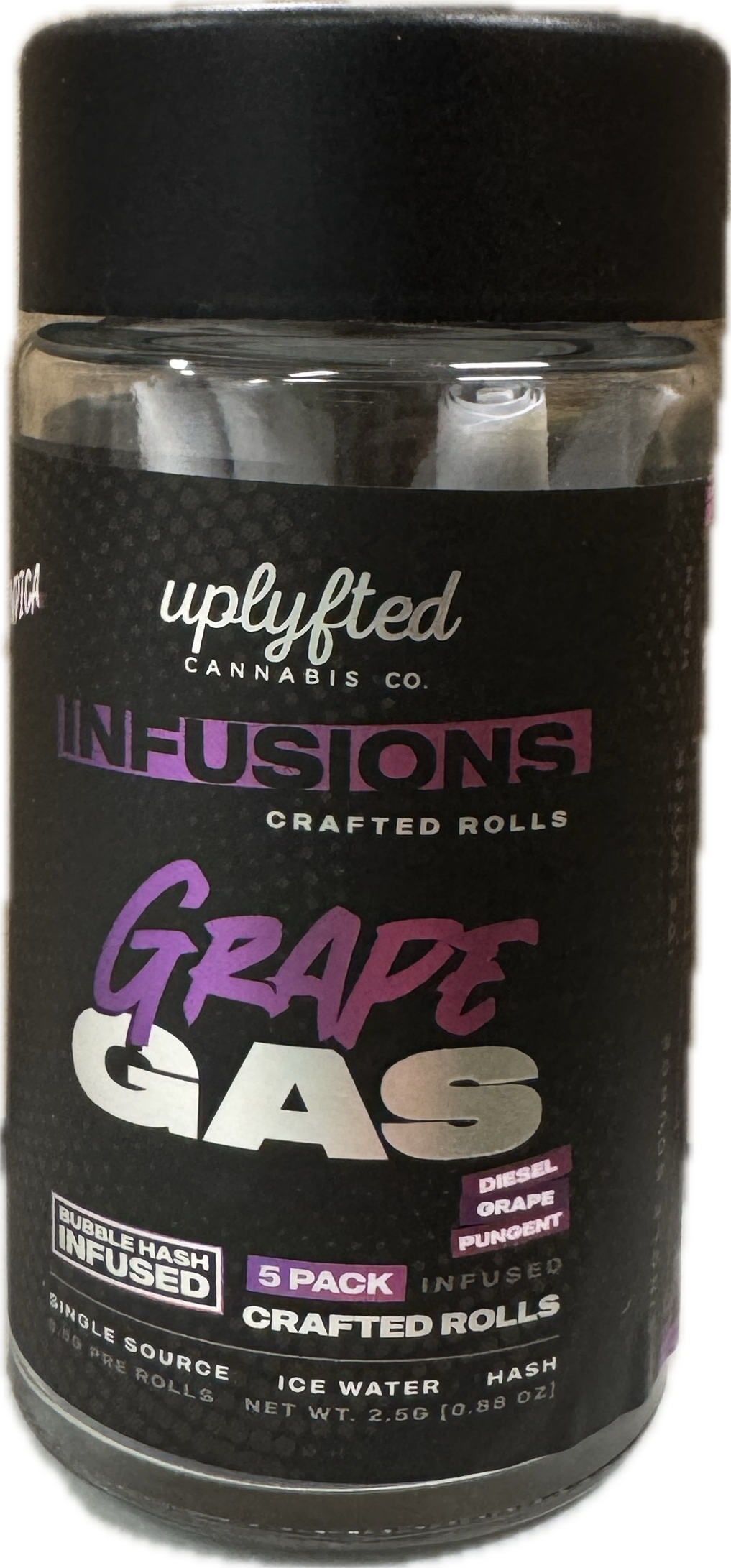 Photograph of product: Uplyfted- Grape Gas 2.5g Bubble au chocolat Infused Crafted Rolls | 5-pack