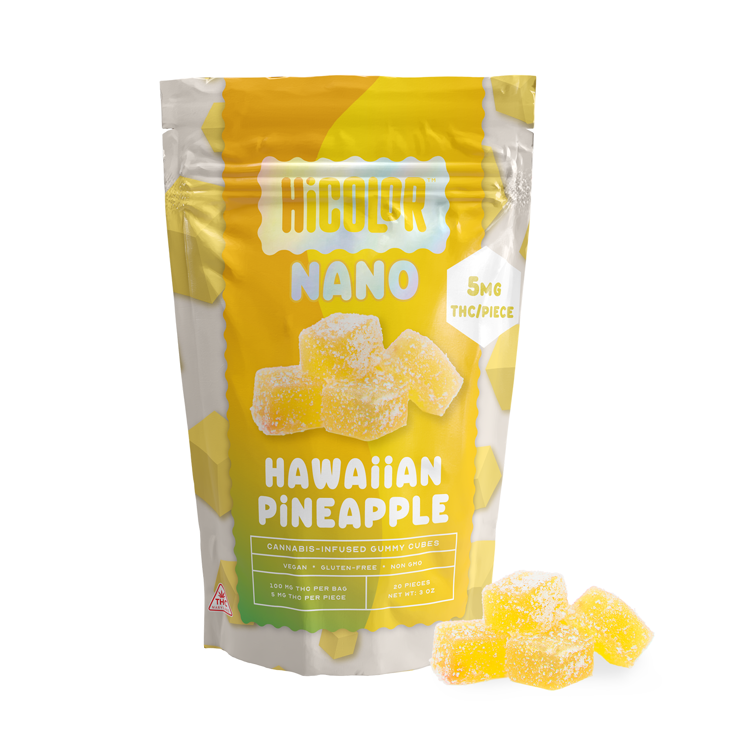 Photograph of product: HiColor: Nano Hawaiian Pineapple Gummies 100mg - 20pk