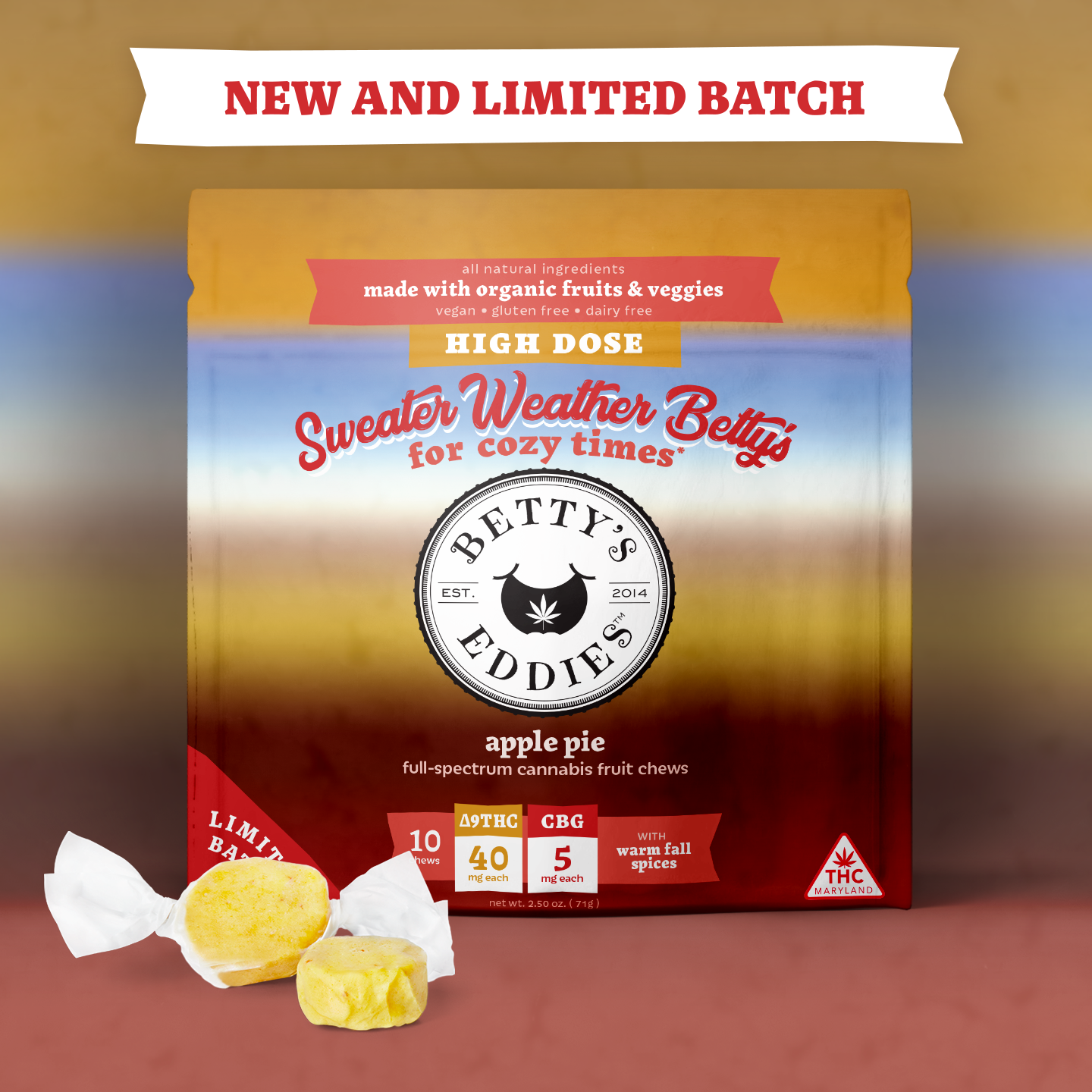 Photograph of product: Sweater Weather Bettys | Apple Pie Chews | 1:1 TH-oui:CBG | 400mg