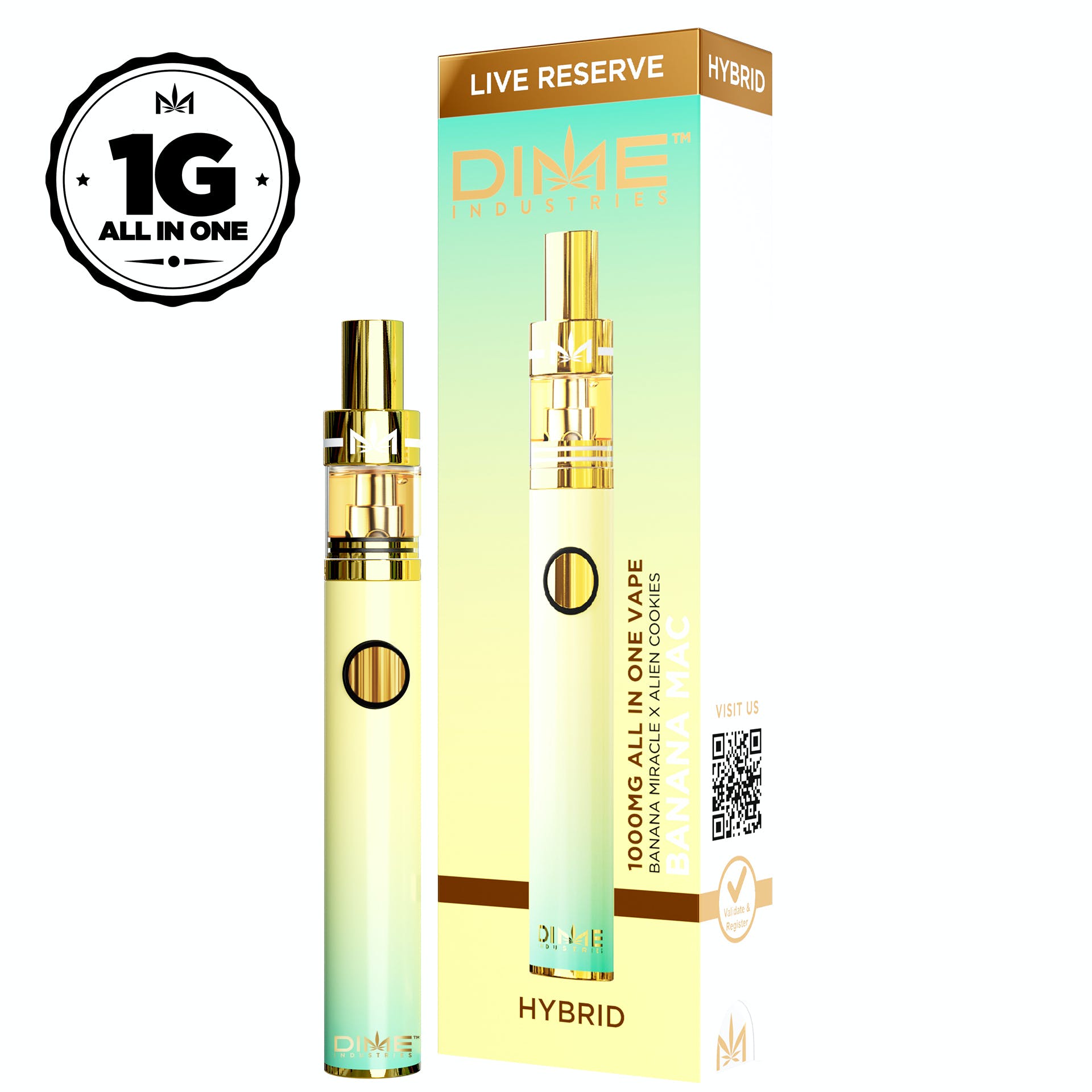 Photograph of product: Dime Live Resin Disposable 1000mg - Banana Mac