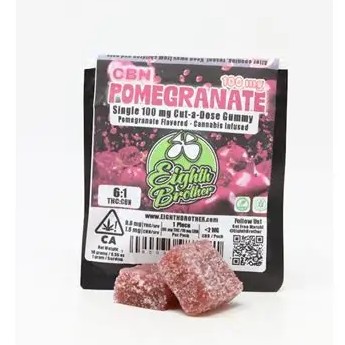 Photograph of product: Eighth Bros-Pomegranate CBN Single 100mg Gummy