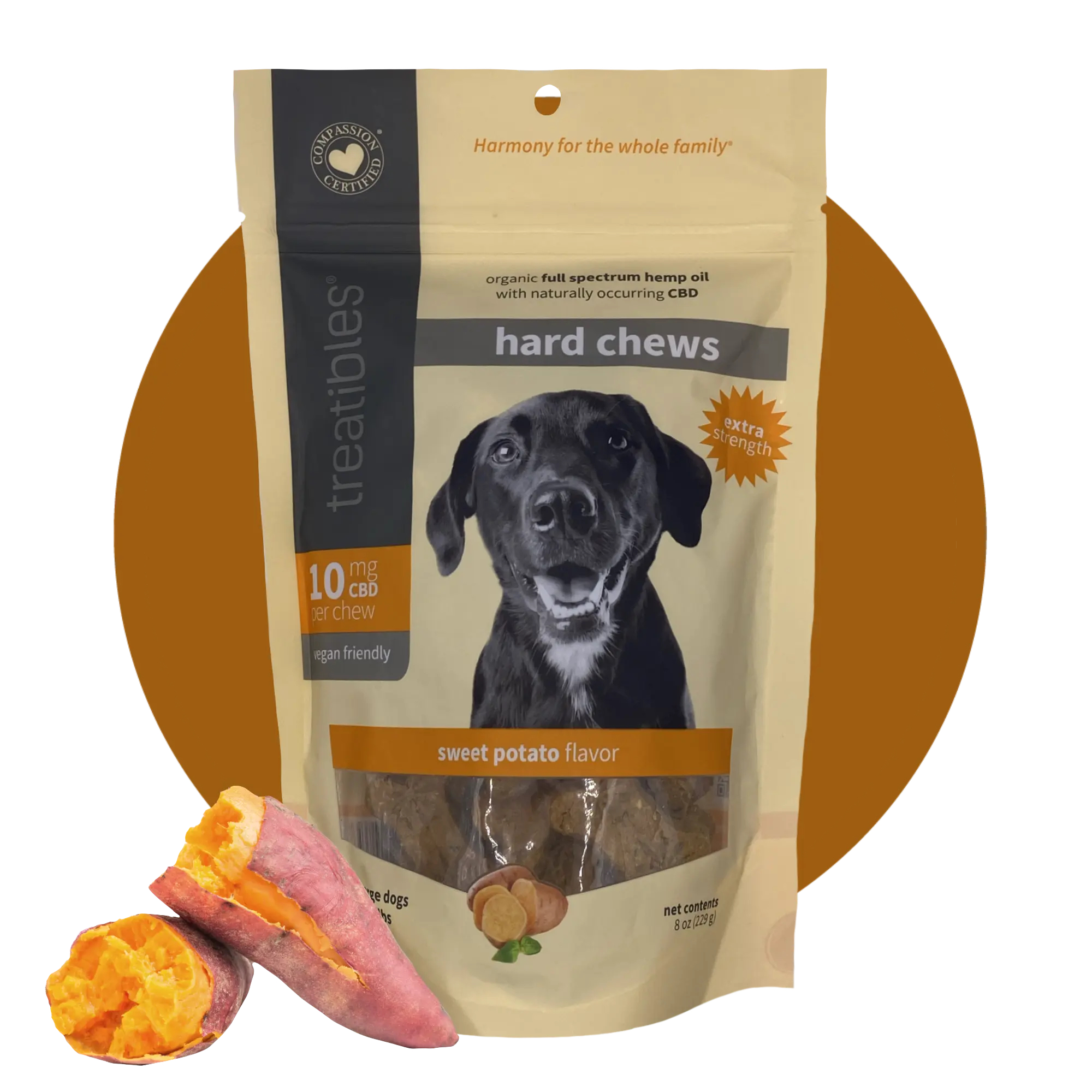 Photograph of product: Treatibles Canine Extra Strength Sweet Potato Large Hard Chew 10mg