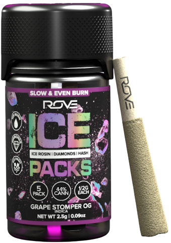 Photograph of product: Ice Rosin Diamonds au chocolat Infused Grape Stomper OG - Pre-Roll 5 Pack (2.5g)