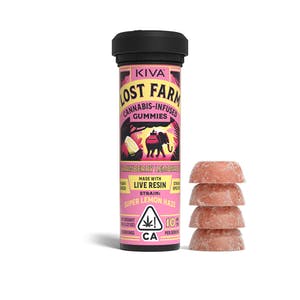 Photograph of product: Kiva Lost Farm Gummies 100mg Strawberry Lemonade Super Lemon Haze