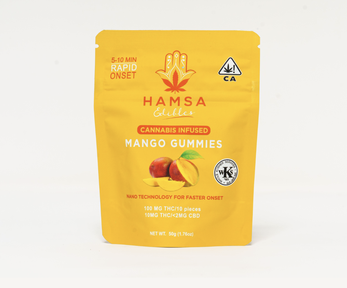 Photograph of product: Hamsa Fast Acting Mango Oui'd Edibles 10pk 100mg