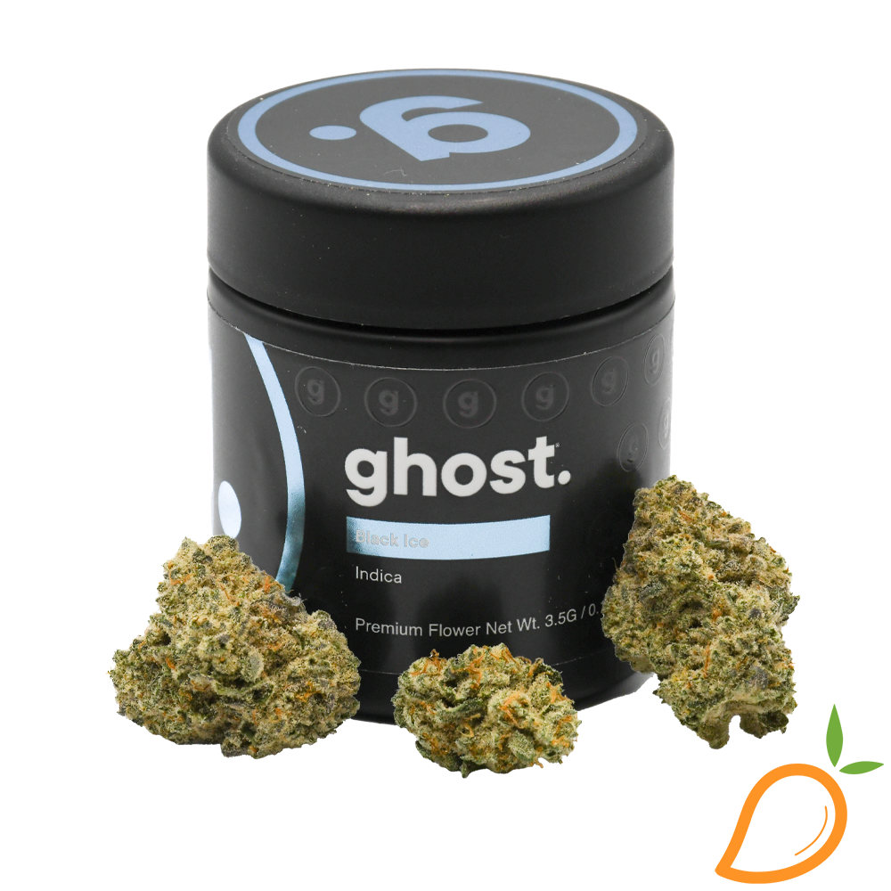 Photograph of product: 3.5g Black Ice Prepackaged Flower Ghost