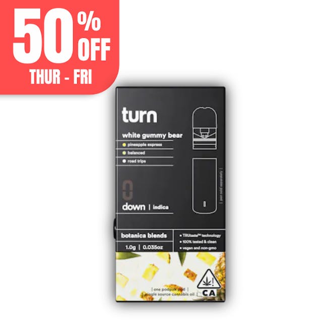 Photograph of product: Turn Down Botanica Blends | 1g - White Gummy Bear - AIO - Oui'd - 