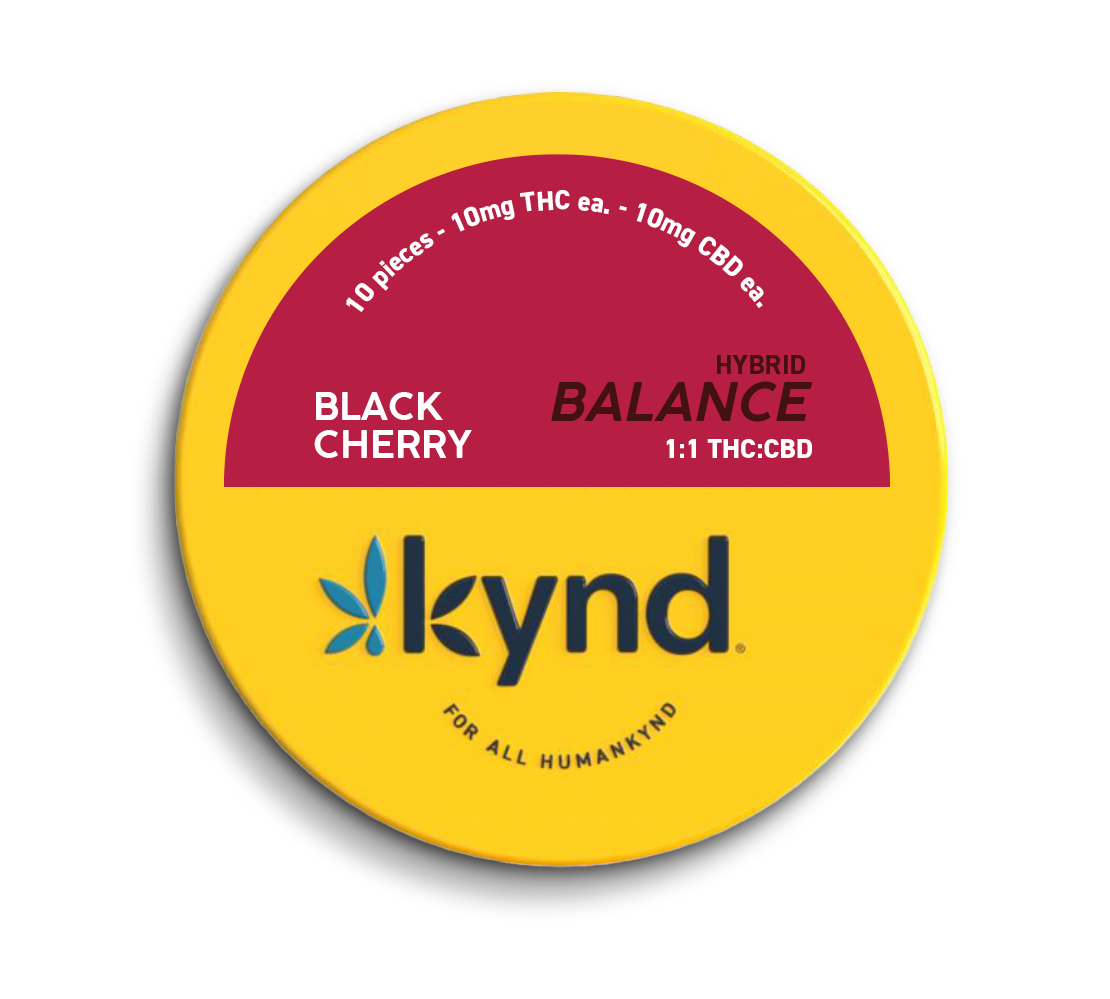 Photograph of product: Kynd Balance Black Cherry (H) 1:1 TH-oui:CBD Gummies 10mg 10pk