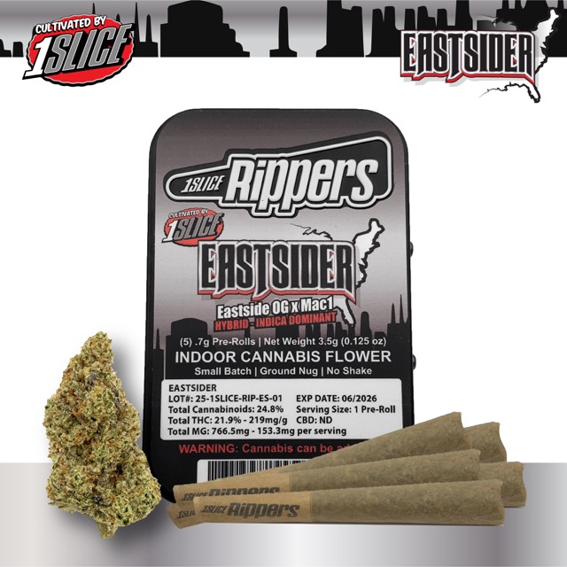 Photograph of product: 1 Slice - Eastsider - 5pk Pre Rolls