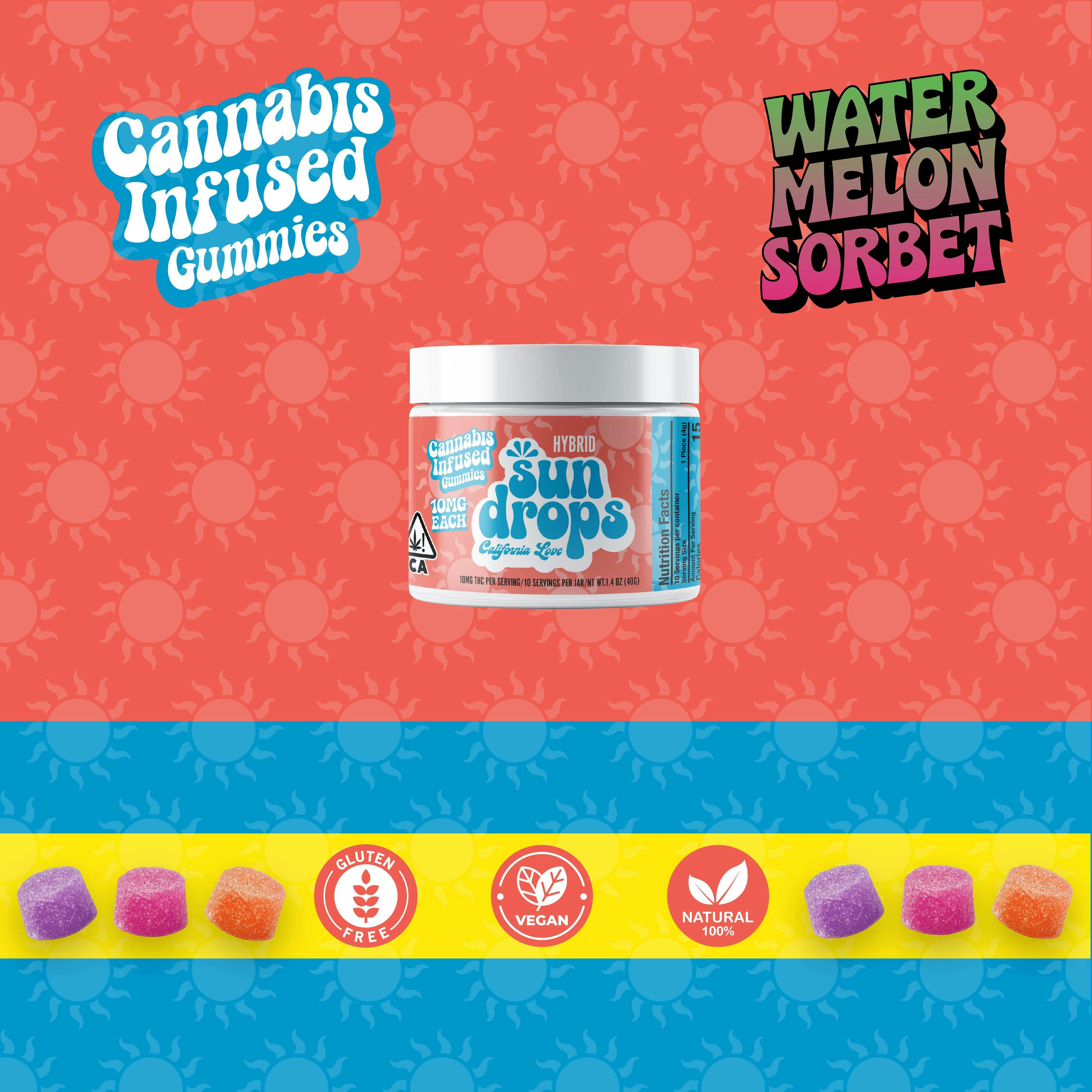 Photograph of product: SUN DROPS | WATERMELON SORBET GUMMIES | 100MG