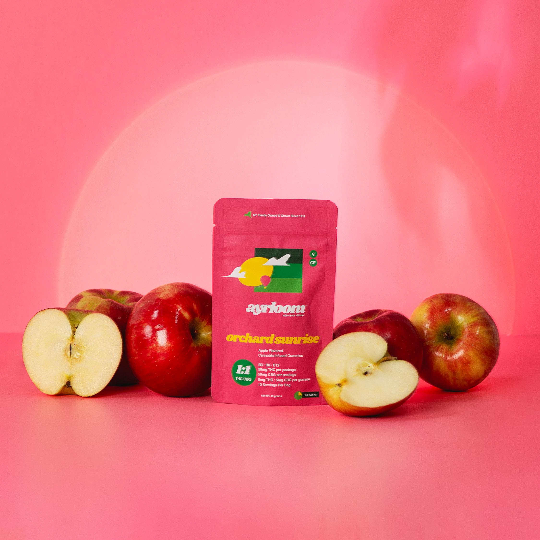 Photograph of product: Ayrloom Orchard Sunrise 10pk 5mg Gummies | 1:1 TH-oui:CBG | 50mg