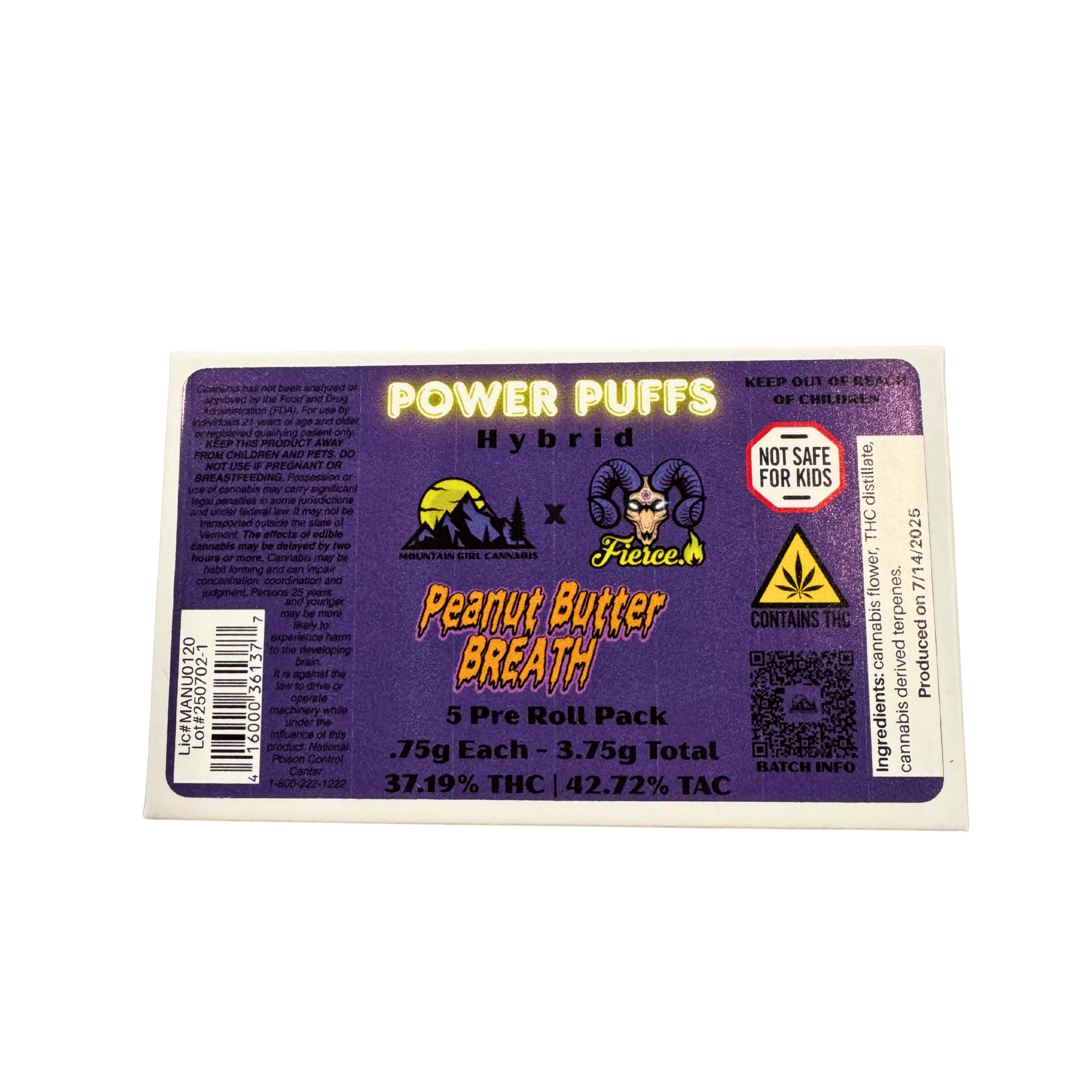 Photograph of product: Peanut Butter Breath Infused Prerolls 0.75g, 5pk