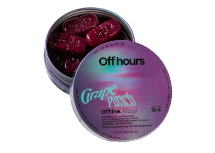 Photograph of product: Off Hours | Offlilne | Grape Punch | 10:10:4 TH-oui / CBD / CBN Gummies | 10pk