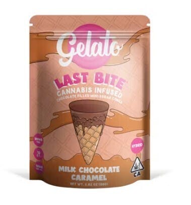 Photograph of product: Gelato Milk Chocolate Caramel Last Bite Cones 100mg