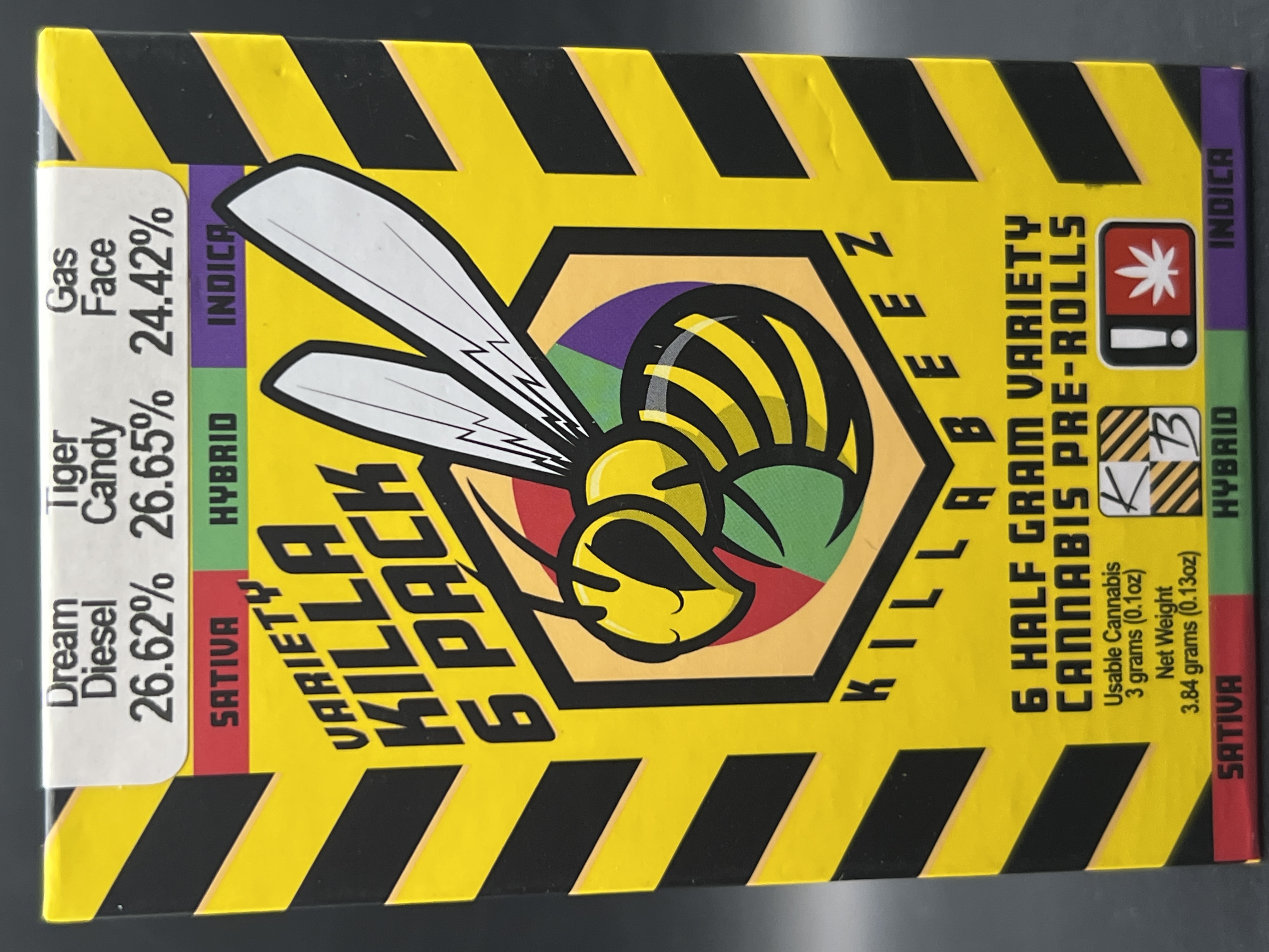 Photograph of product: Killa Beez Pre-roll Variety 6pk Dream Diesel, Tiger Candy, Gas Face