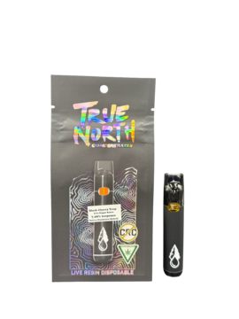 Photograph of product: Black Cherry Trop Live Sugar Sauce Disposable Cartridge | True North Concentrates | 1g