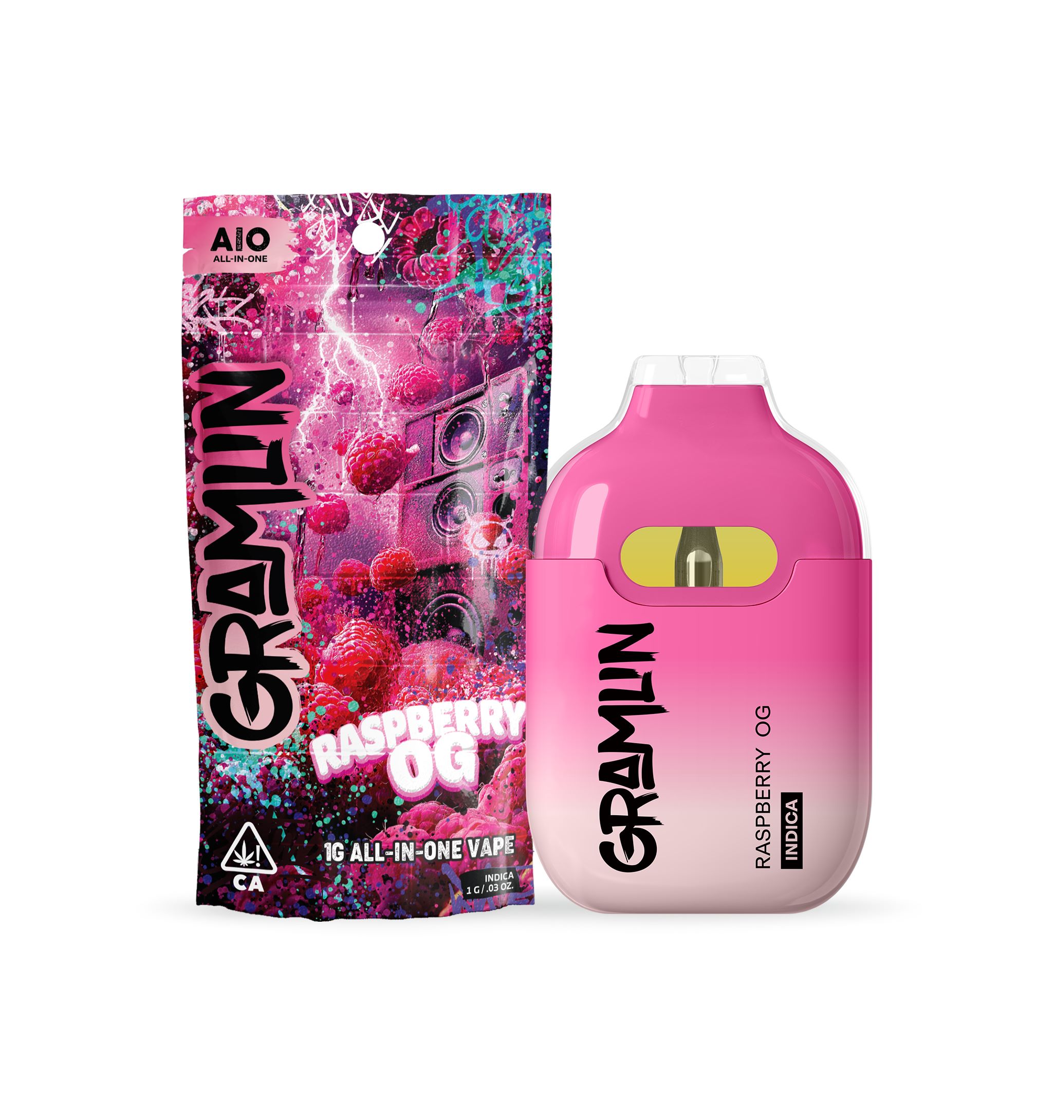 Photograph of product: GRAMLIN ALL-IN-ONE VAPE - RASPBERRY OG 1G