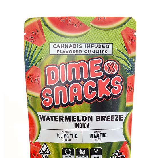 Photograph of product: Dime Snacks - Watermelon Breeze Gummies (100mg) - 