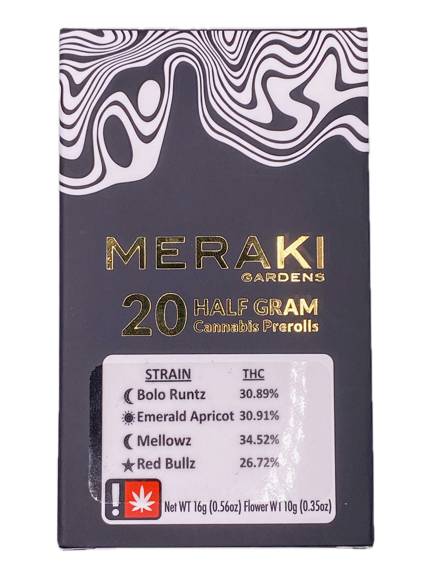 Photograph of product: MERAKI - VARIETY PACK - 0.5G - 20PK - BOLO RUNTZ / EMERALD APRICOT / MELLOWZ / RED BULLZ
