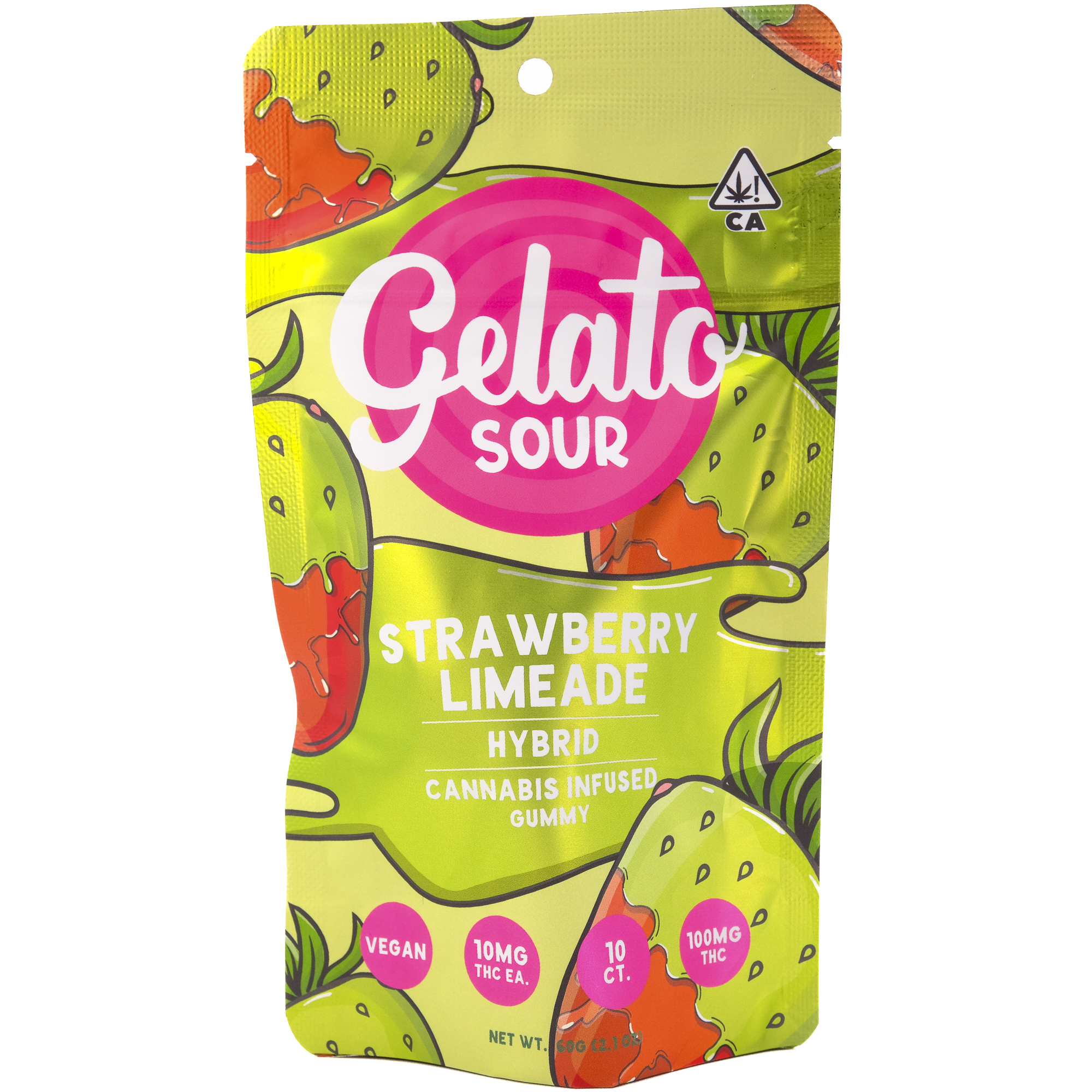 Photograph of product: Sour Strawberry Limeade 100mg 10 Pack Gummies - Gelato