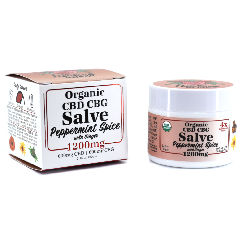 Photograph of product: Healing Rose | Organic Peppermint Spice CBD/CBG Salve 1200mg/60g jar