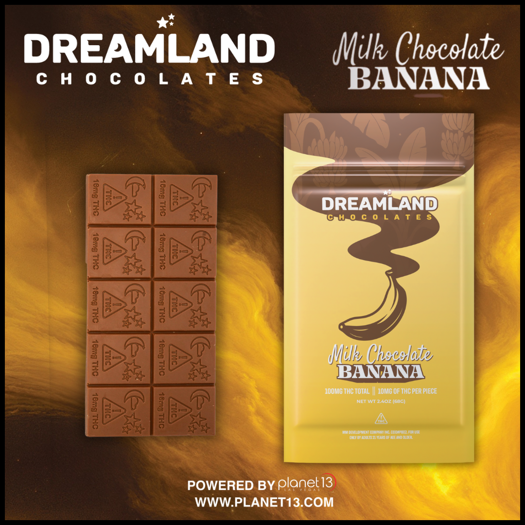 Photograph of product: Dreamland Milk Chocolate Banana Bar 100mg