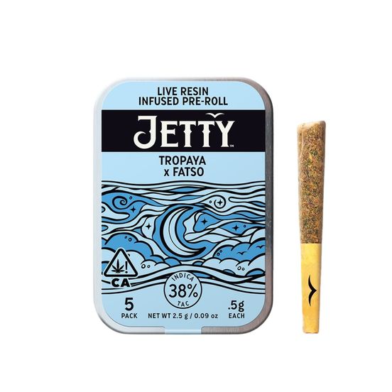 Photograph of product: Jetty Live Resin Infused Pre-roll 5pk Tropaya x Fatso 2.5g - 