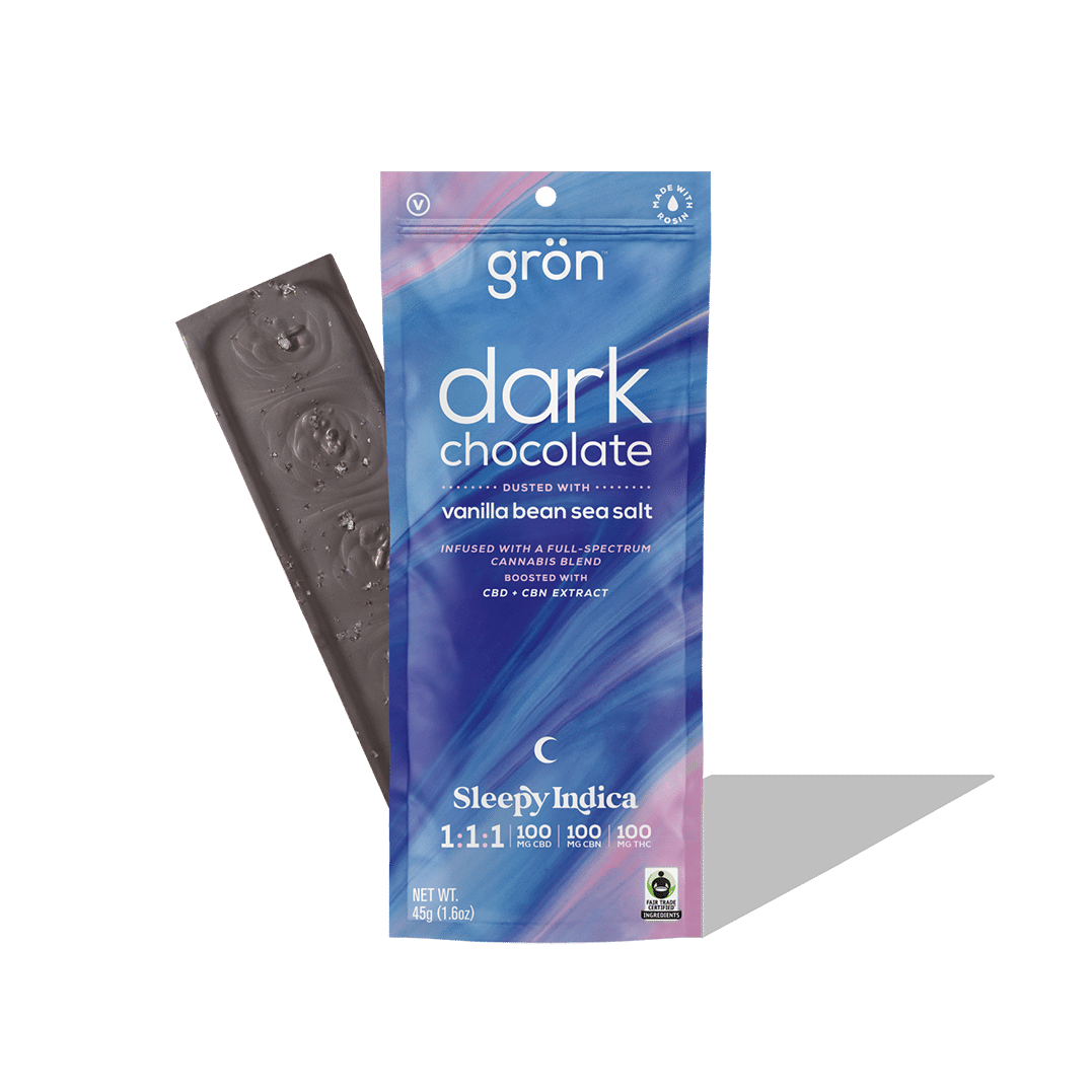 Photograph of product: GRON | DARK CHOCOLATE w/ VANILLA BEAN SEA SALT (CBD + CBN + TH-oui 1:1:1) | 100MG