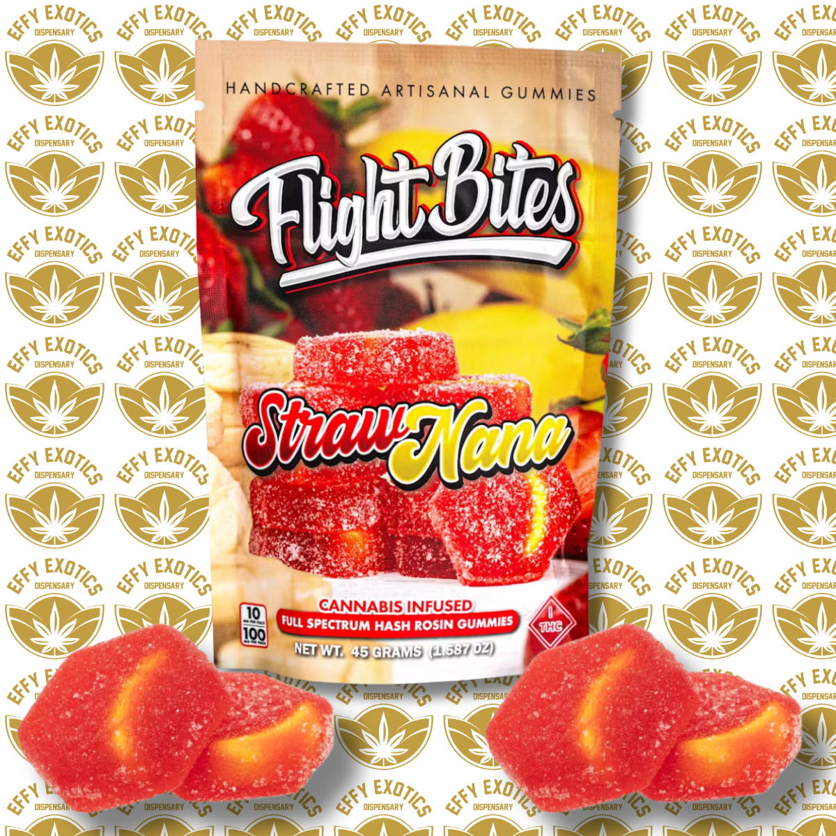 Photograph of product: Rosin Gummy - Flight Bites - StrawNana - 100mg - 10p