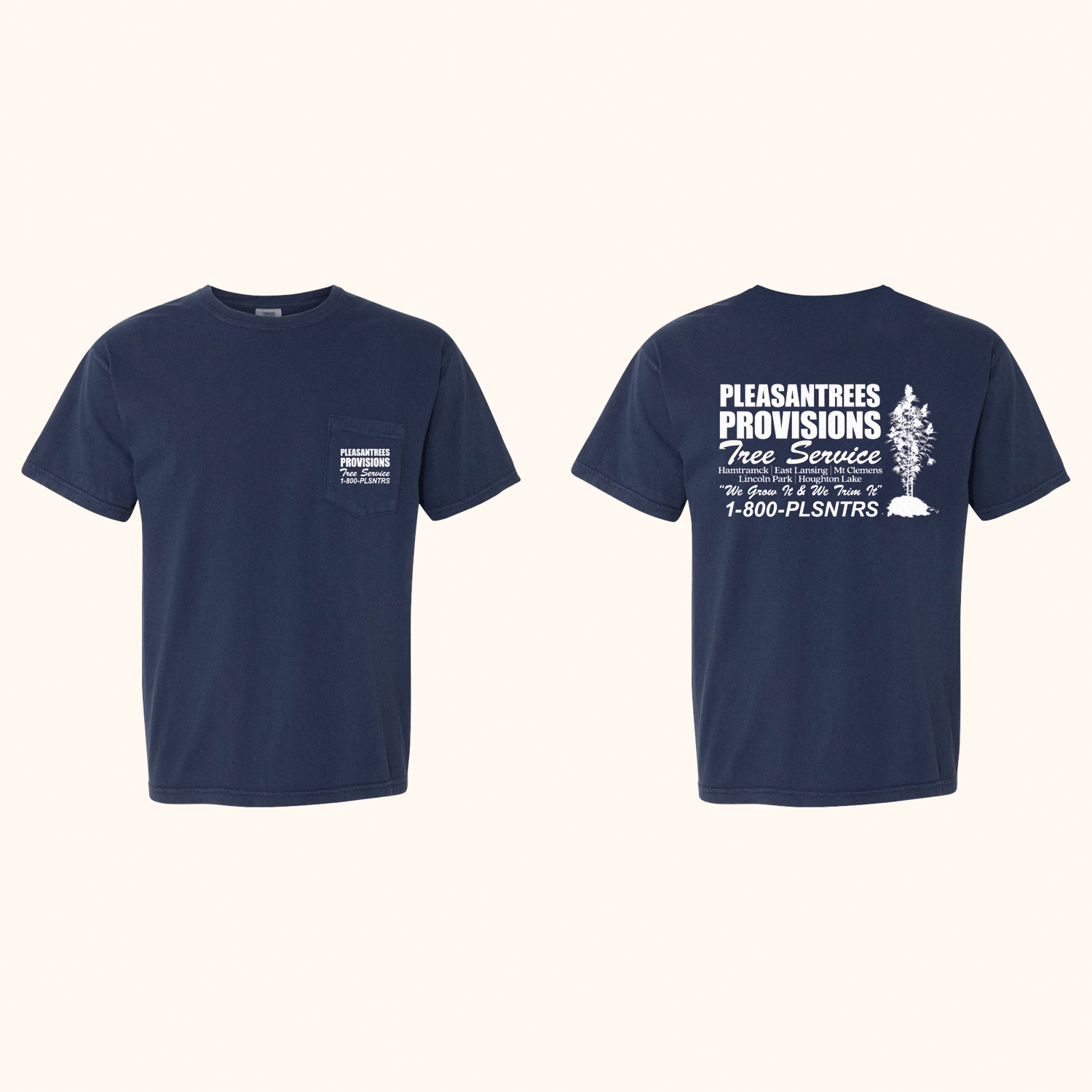Photograph of product: Pleasantrees | Tree Service Tee | Navy | XXXL