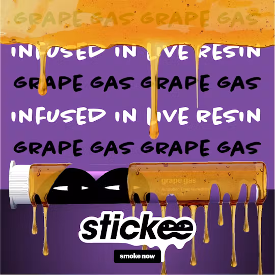 Photograph of product: Stickee | Live Resin Infused Pre-Roll | Grape Gas | 1.2g
