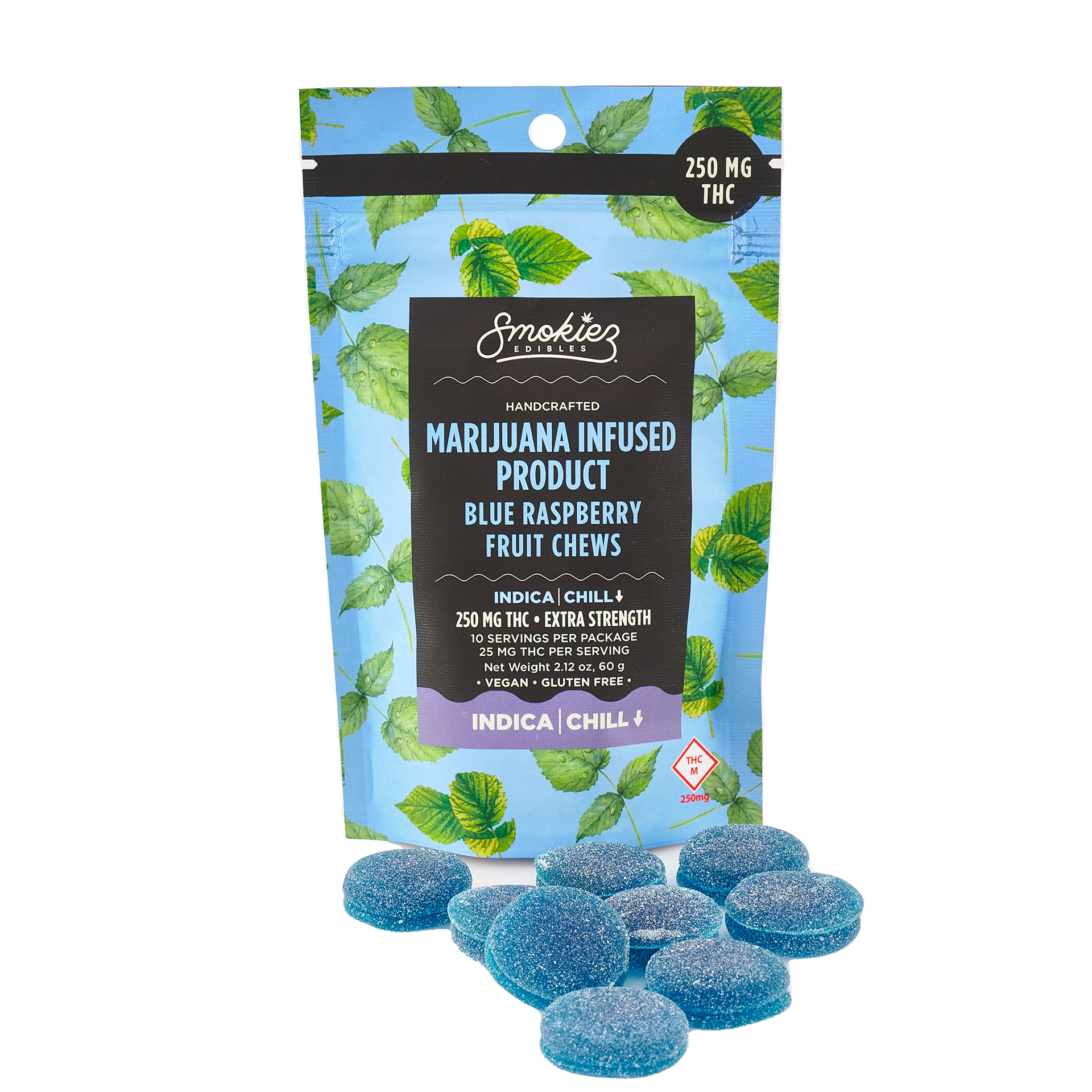 Photograph of product: Smokiez - Sweet Blue Raspberry Fruit Chews - 250mg 10Pk