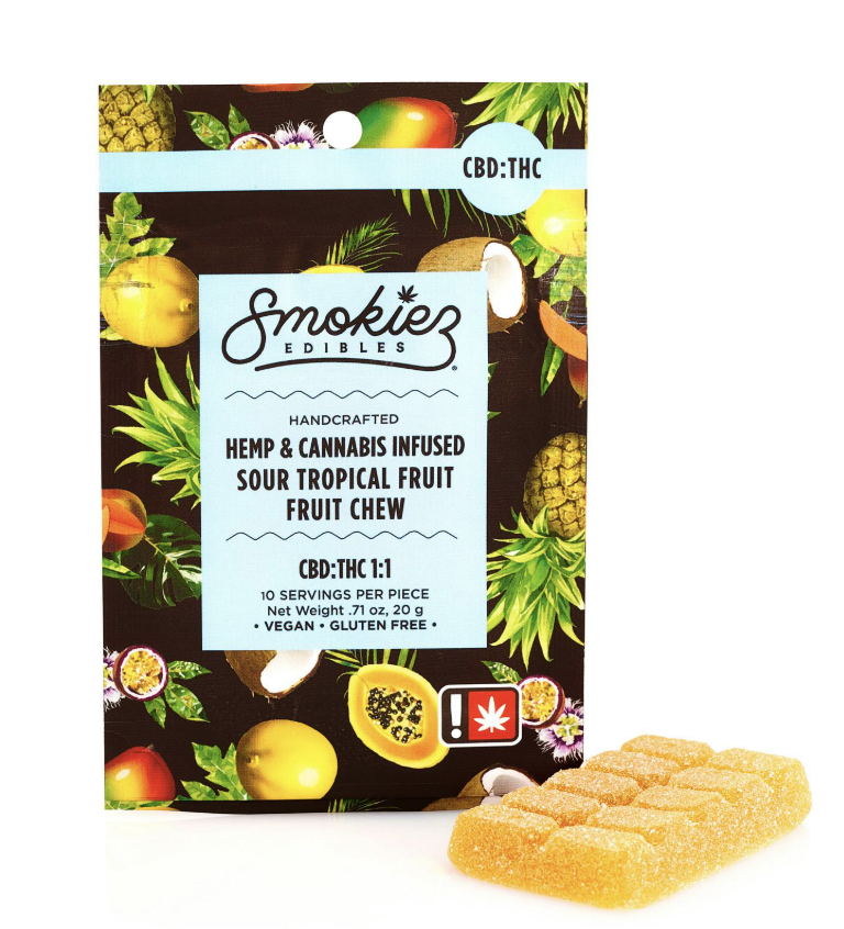Photograph of product: Smokiez | 1pc Fruit Chew | Sour Tropical Fruit (TH-oui:CBD)