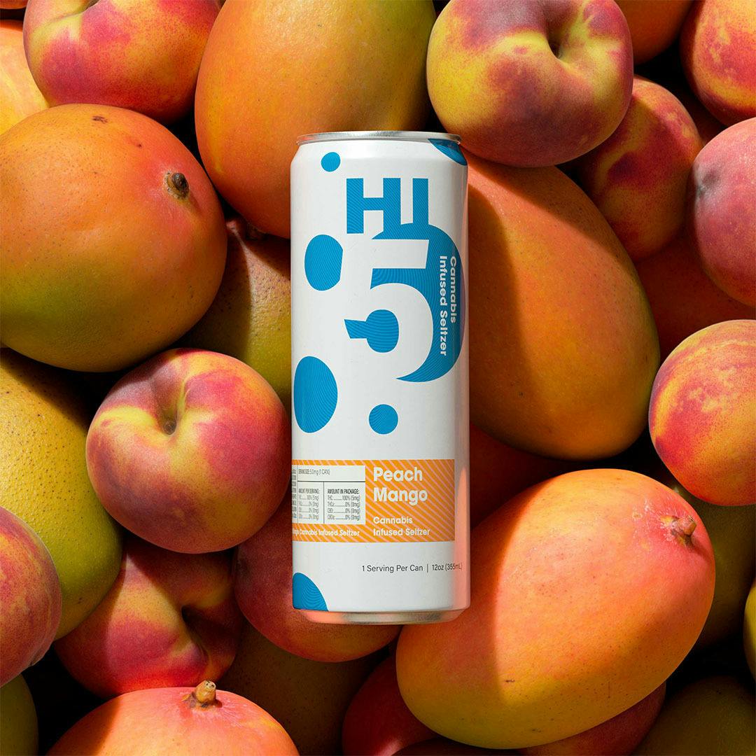 Photograph of product: Hi5 Peach Mango (H) Seltzer 100mg 4pk