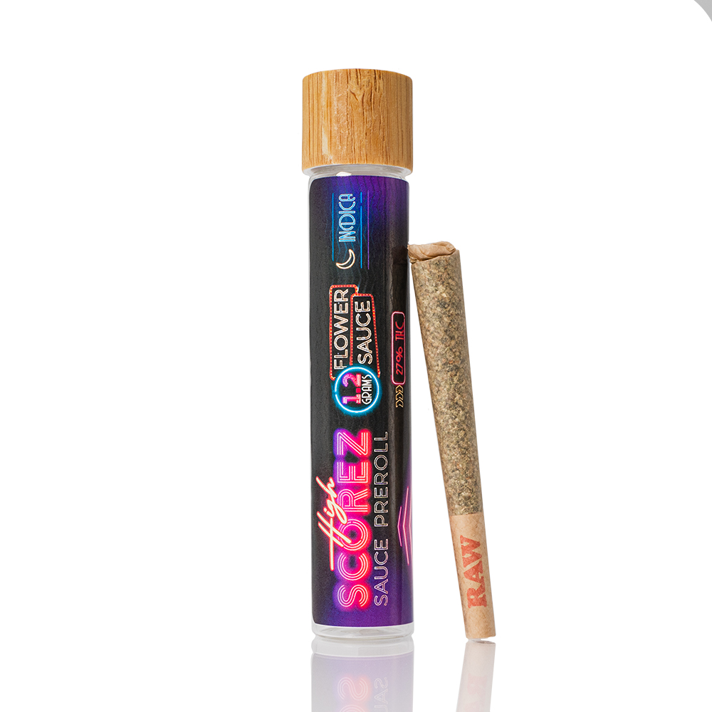 Photograph of product: High Scorez Sauce Infused Preroll 1.2g - Gelato x Strawberry Mo'nana