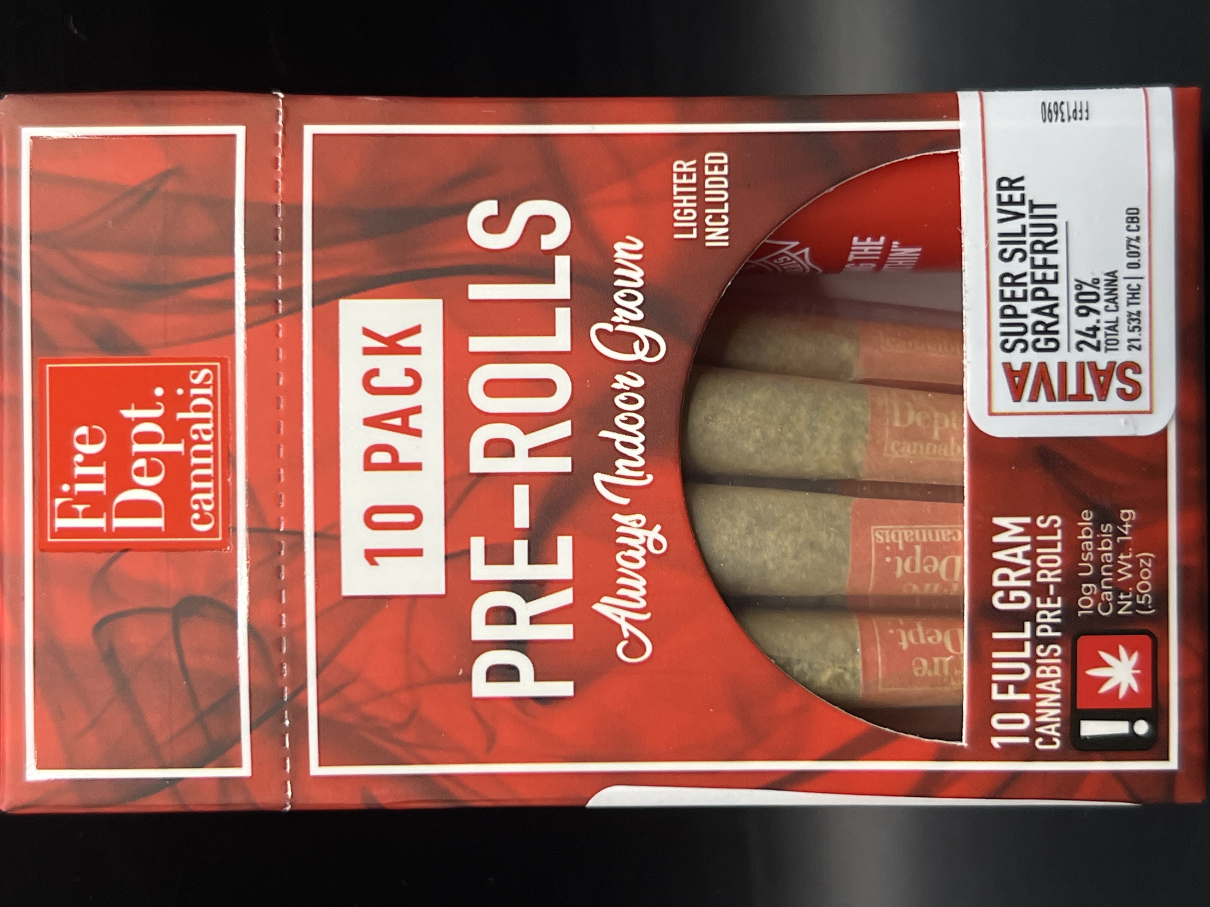 Photograph of product: per Silver Grapefruit Pre-Roll 10pk with LighterFire Dept. Su