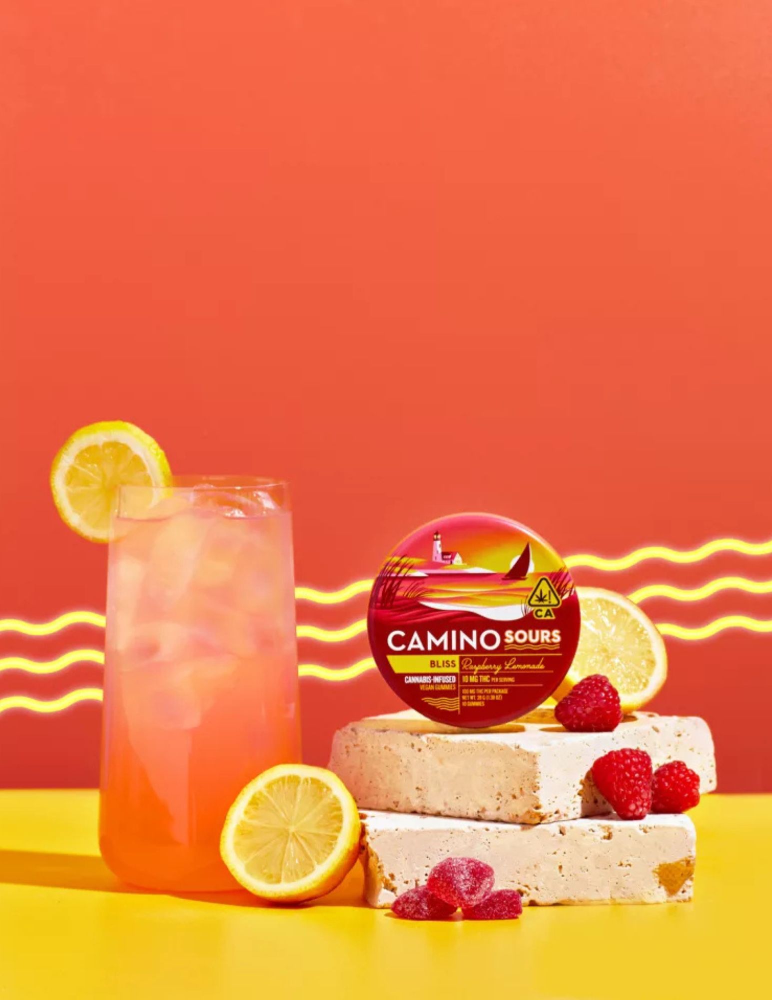 Photograph of product: Camino | Sours Gummies | 10pk | 100mg | Bliss (Raspberry Lemonade)