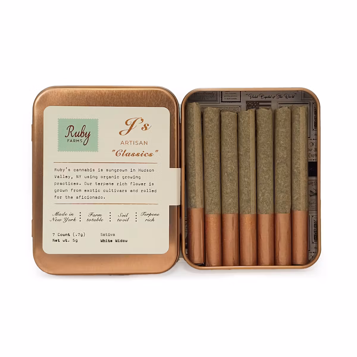 Photograph of product: RUBY FARMS White Widow 7pk 0.7g Pre-Rolls