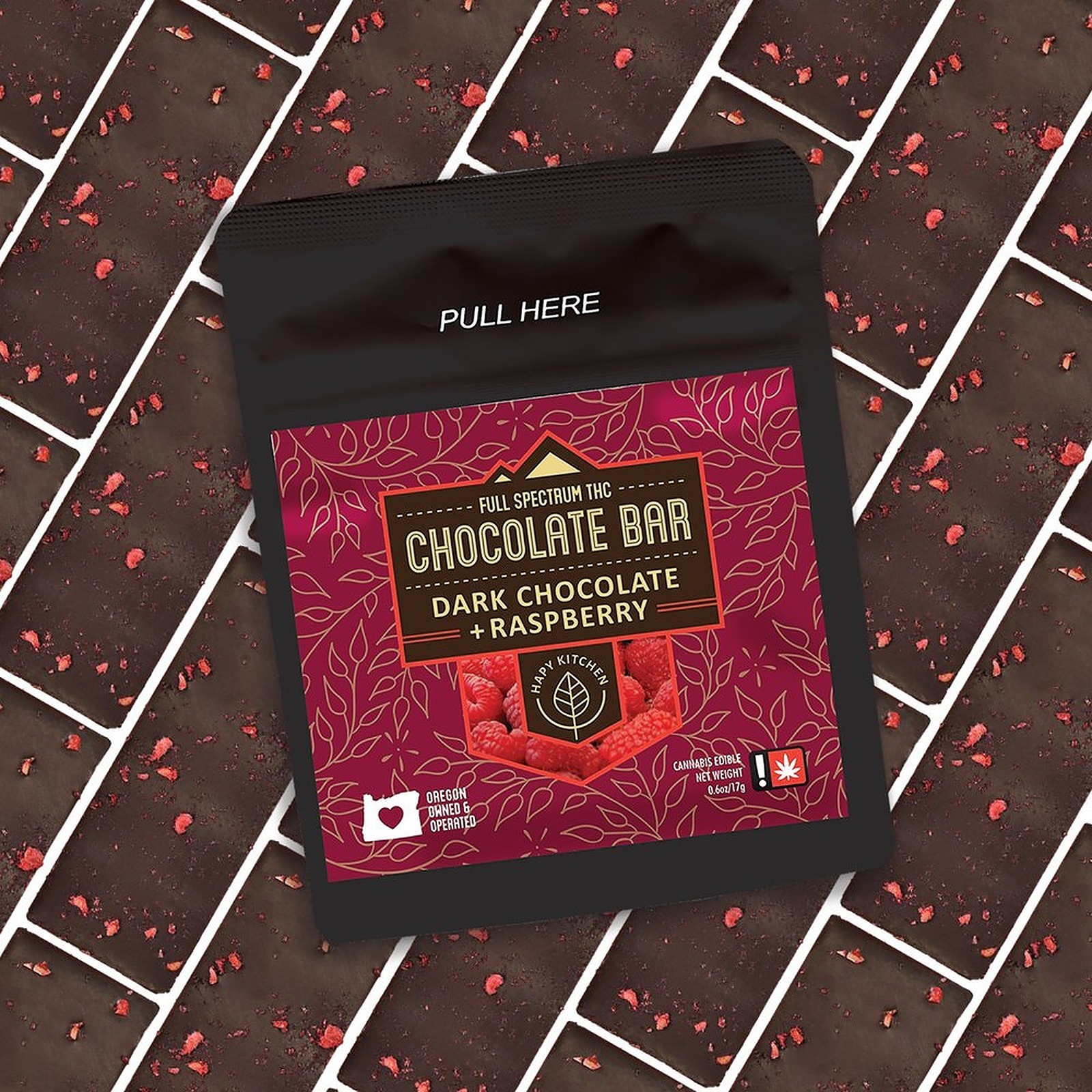 Photograph of product: Hapy Kitchen - Dark Chocolate Raspberry w/ White Chocolate Crunch Bar -  Full-spectrum TH-oui 100mg (H)