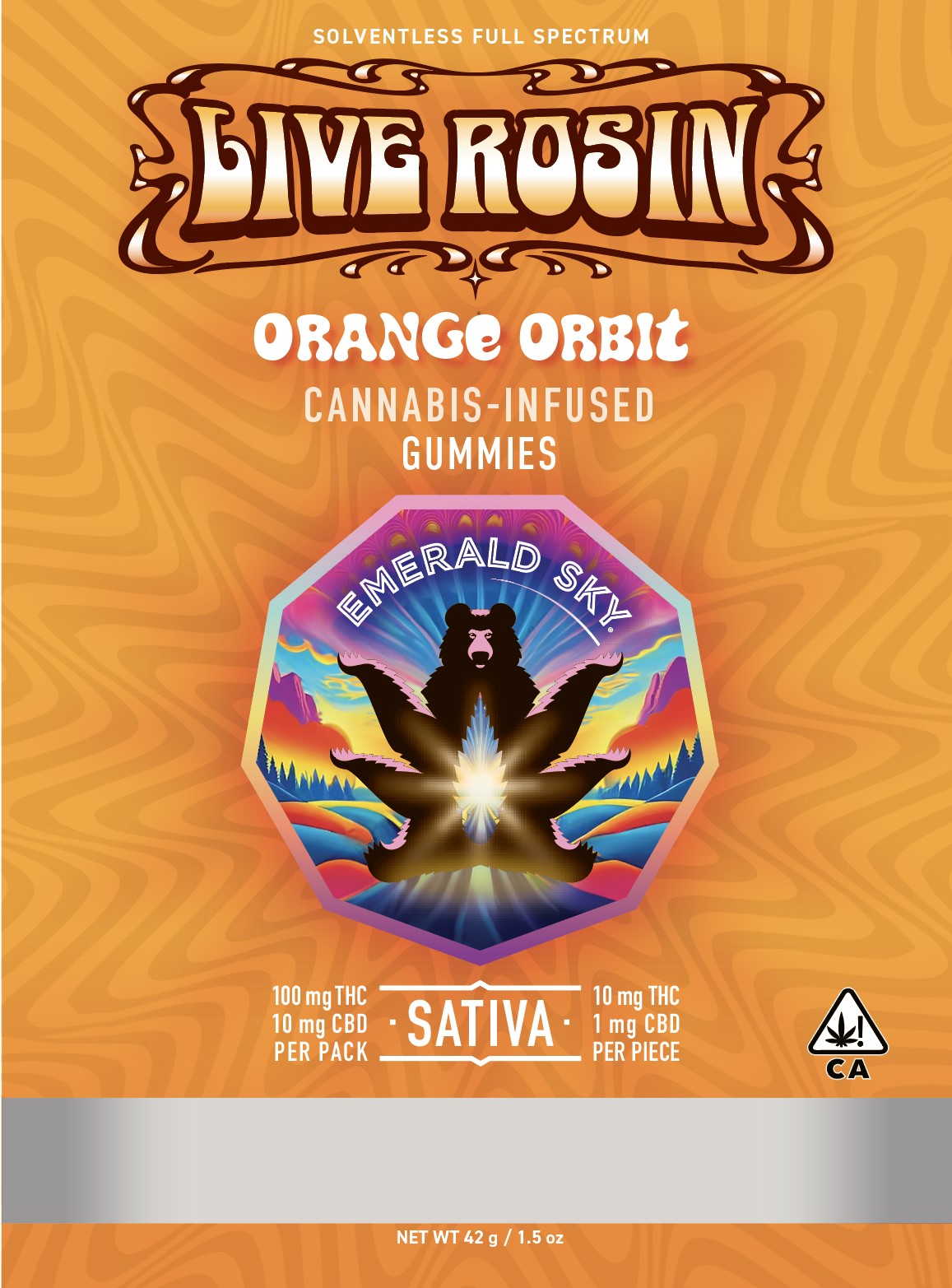 Photograph of product: EMERALD SKY ORANGE ORBIT 10PK 100MG ROSIN GUMMIES