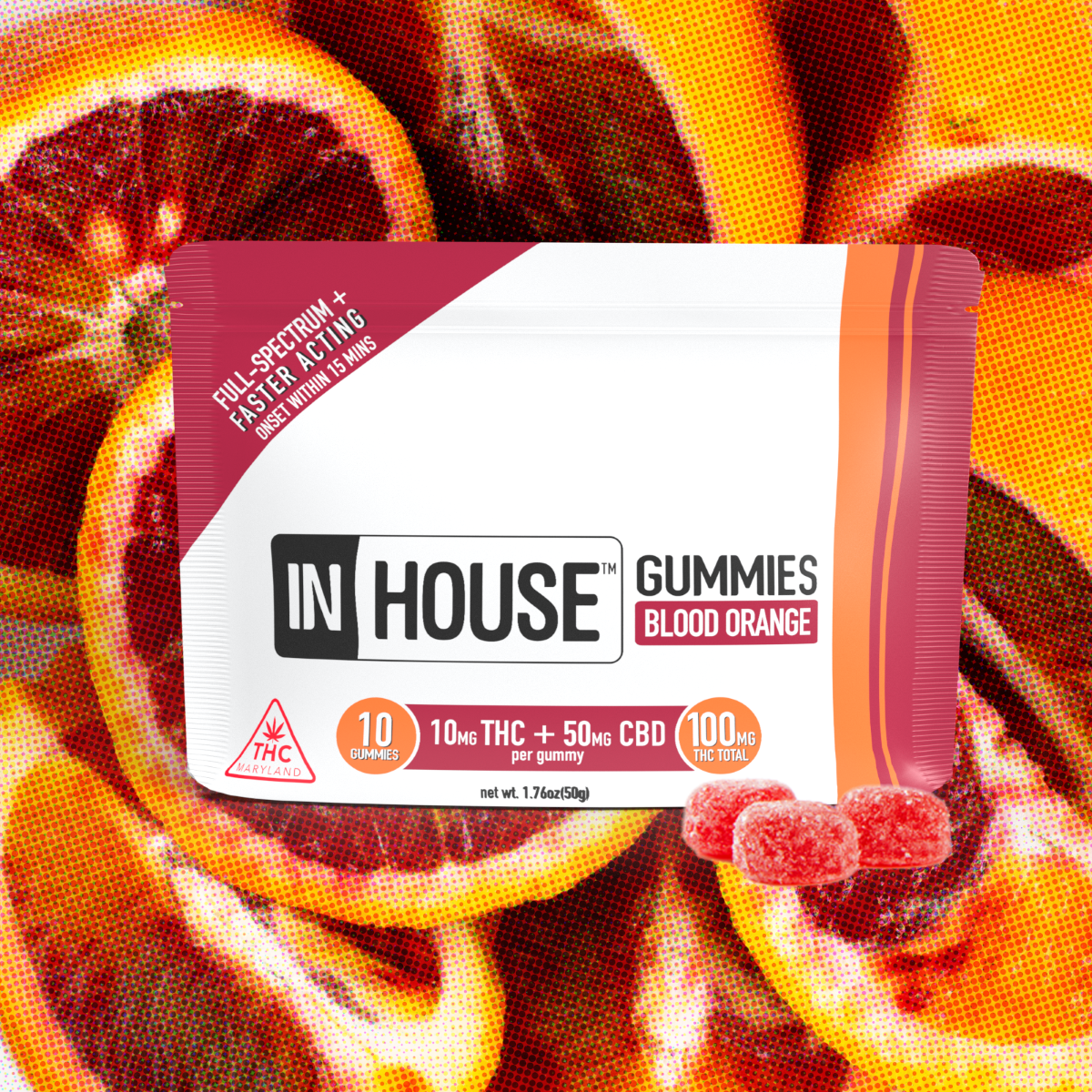 Photograph of product: Blood Orange Gummies [10pk] (1:5 100mg TH-oui/500mg CBD)