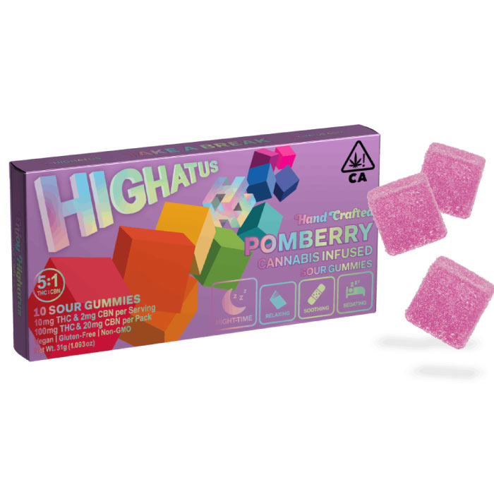 Photograph of product: Pomberry Gummies THC:CBN 100mg:20mg