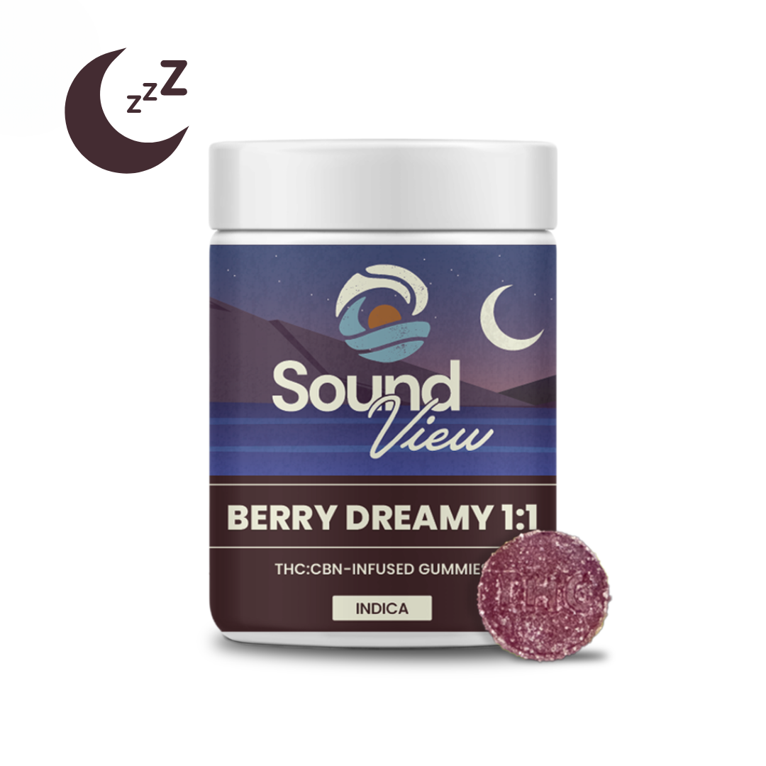 Photograph of product: SoundView Berry Dreamy 1:1 CBN Gummies T100mg C99.2mg I 00078