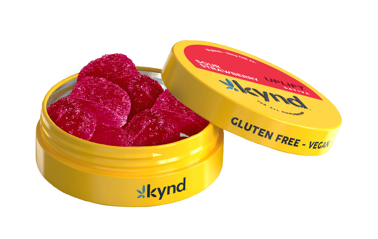 Photograph of product: Kynd Uplift Sour Strawberry (S) RSO Gummies 10mg 10pk