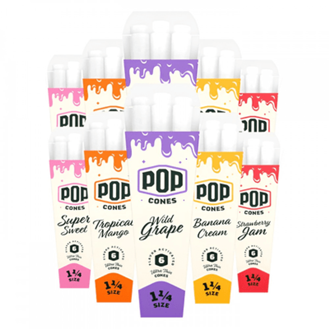 Photograph of product: Pop Cones | Ultra Thin 1 1/4 Cones 6pk | Assorted Flavors