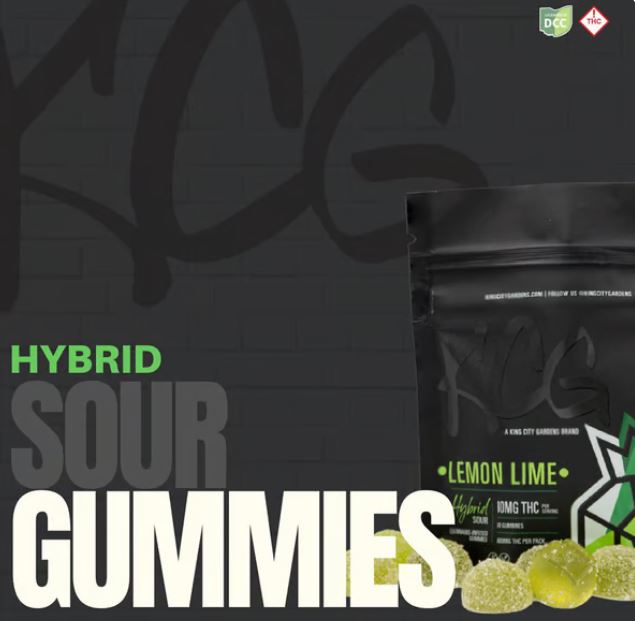 Photograph of product: King City Gardens edibles Sour Lemon Lime Liquid Diamond Gummies 100mg -10pk